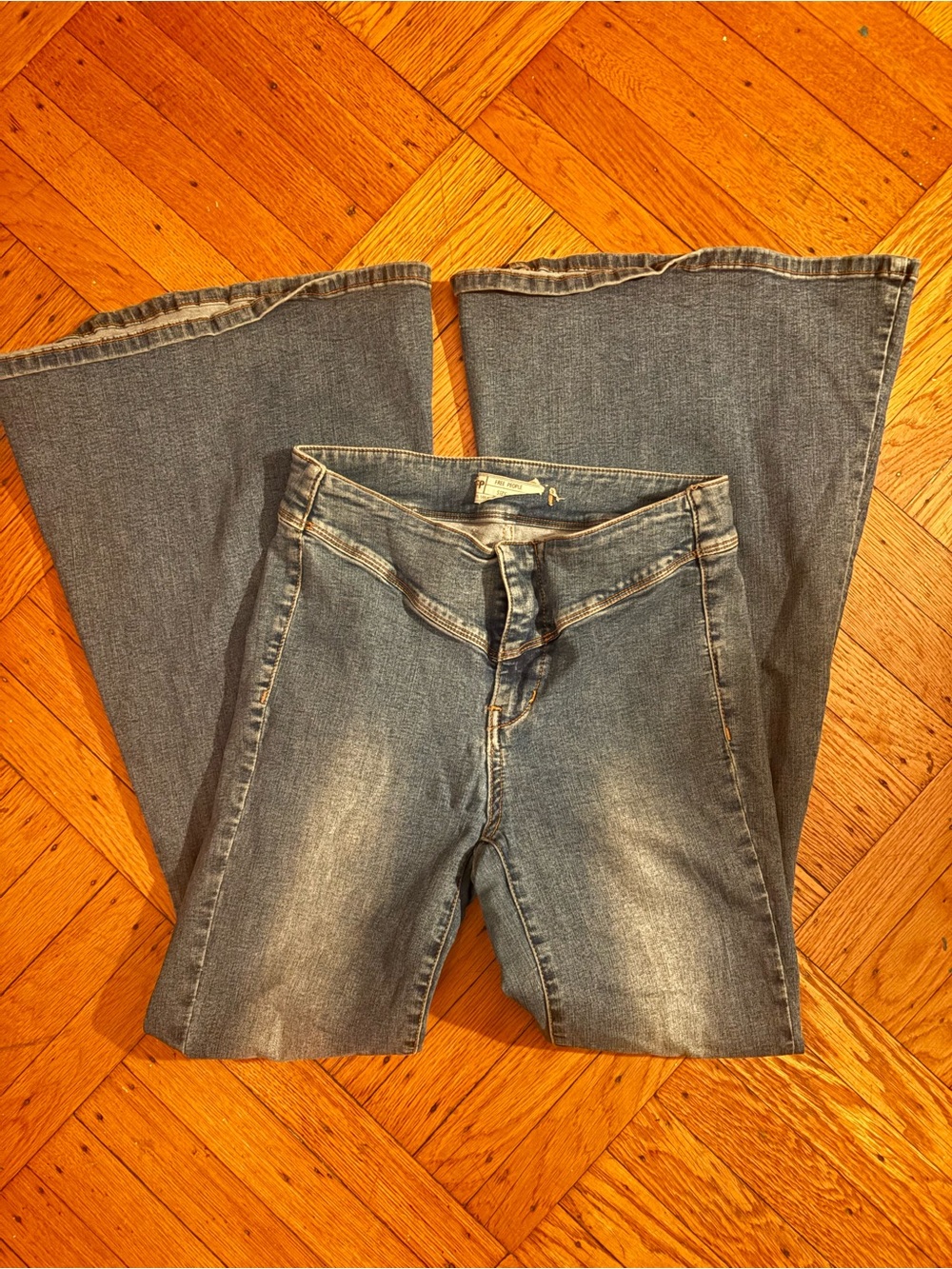 Free People Denim Wide-Leg Flare Jeans - Medium Blue Wash